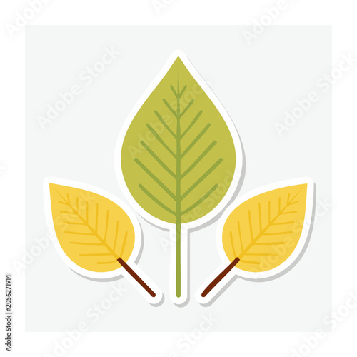 Flat design green leaf with stem isolated