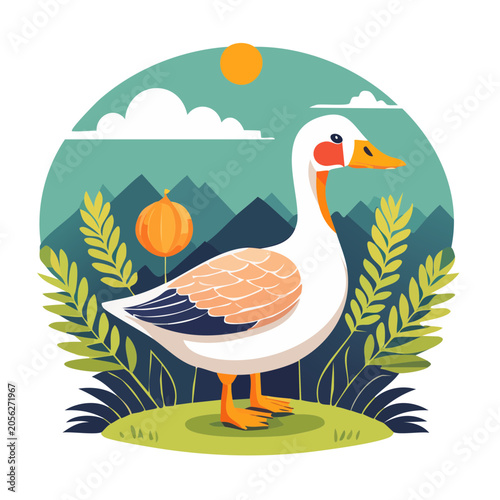 Flat design parrot with tropical beach scene
