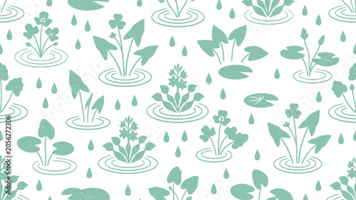 Photos Seamless turquoise botanical pattern featuring waterlilies and leaves