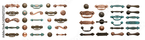 Assorted decorative metal filigree and ornamental elements for design projects isolated on transparent background