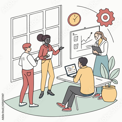 Foto Team of diverse professionals collaborating in a modern office environment with