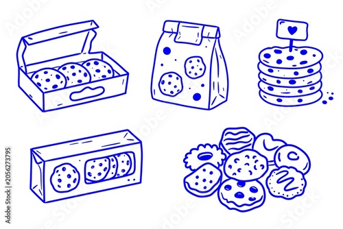 Bild auf Leinwand Cookie boxes and snack packaging icons set, sweets collection
