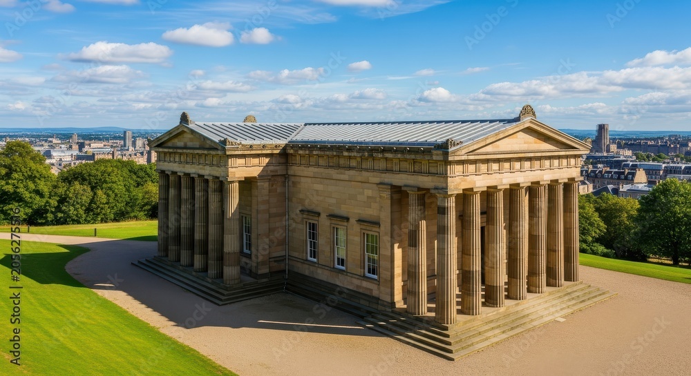 Fototapeta premium Neoclassical Architecture of the Royal High School on Calton Hill with Edinburgh Cityscape Background