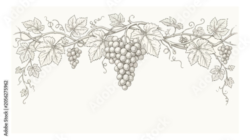 Εκτύπωση καμβά Elegant vintage grape vine border, hand-drawn botanical illustration, decorative