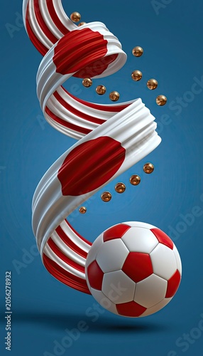 Japan flag ribbon with soccer ball at the end