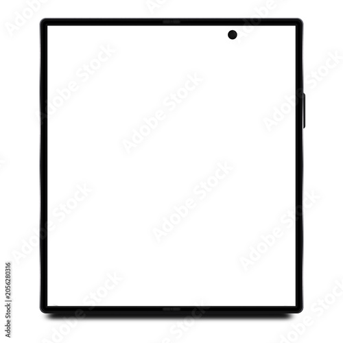 Isolated wide folding smartphone screen mockup. It is a blank front face layout of the mobile phone to use as a template. Transparent background.