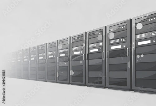 Row of Server Racks in Modern Datacenter Infrastructure Illustration