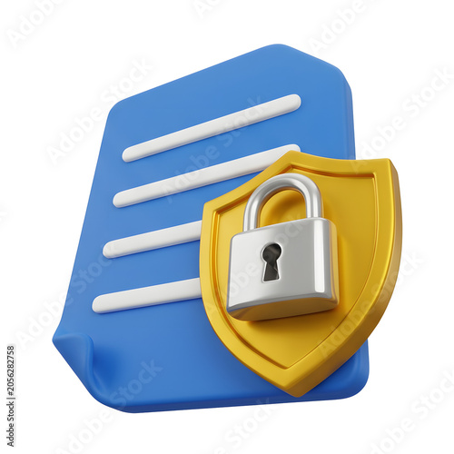 3D Document with Lock and Shield