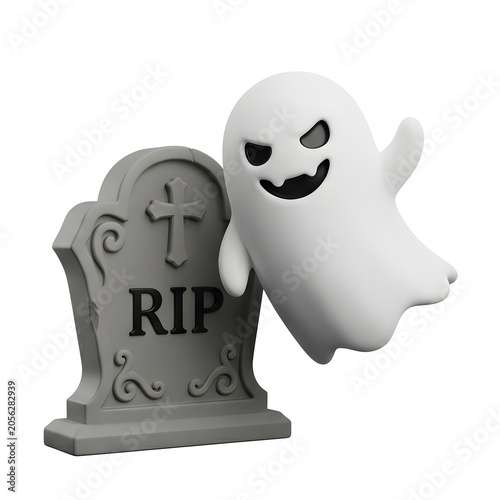 3D gravestone with skull and crossbones