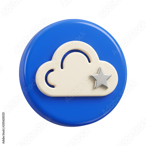 3D icon of a cloud with a star on a blue circle