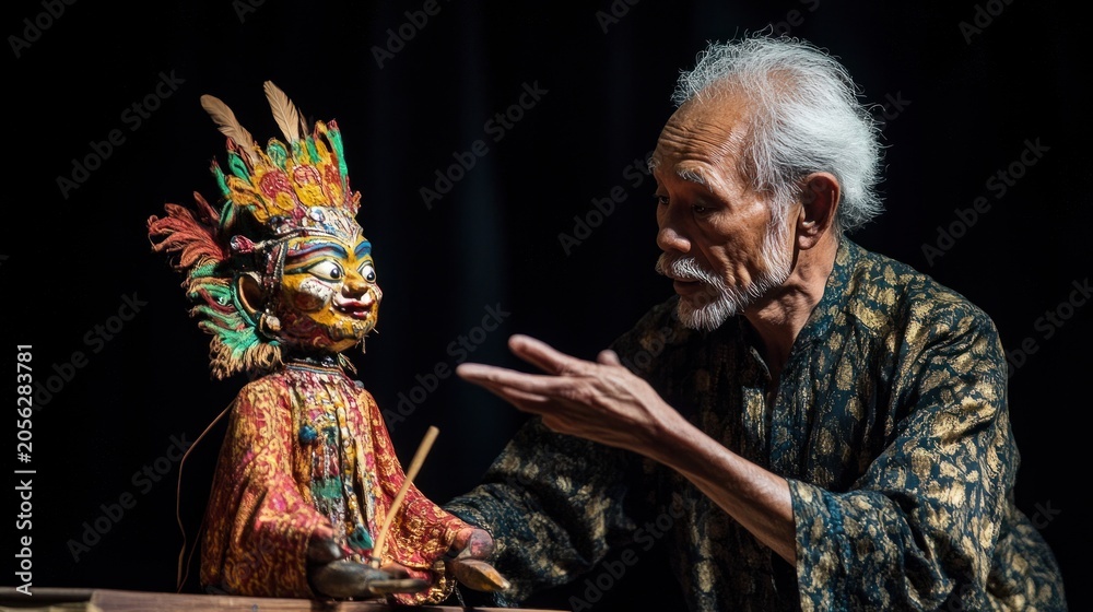 Fototapeta premium Puppet show performer with traditional puppet