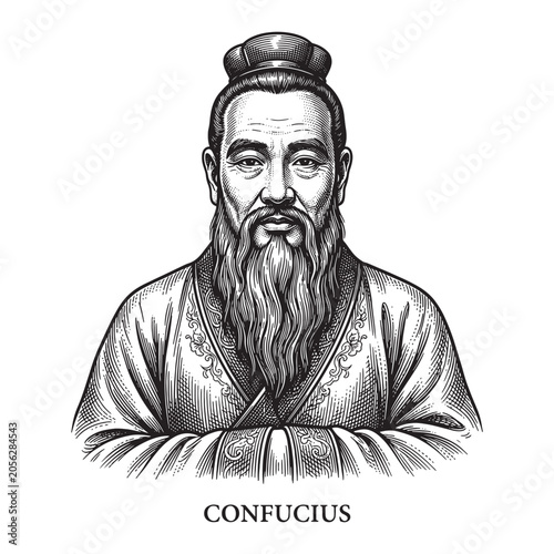Bild auf Leinwand Confucius Portrait Illustration, Vintage Hand-Drawn Chinese Philosopher Engravin