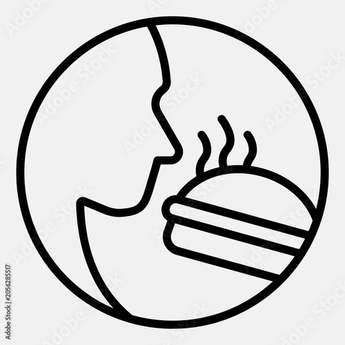 Foto Burger and person face line icon, snack food concept