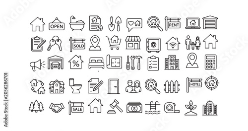 Home and Realty Property Outline Icon Bundle for Real Estate Use