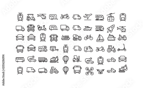Transportation and Vehicles Outline Icon Set for Travel Logistics