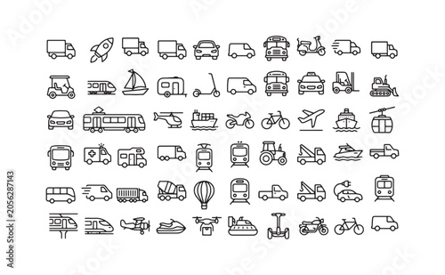 Vehicle and Transport Outline Icon Collection for Logistics Design