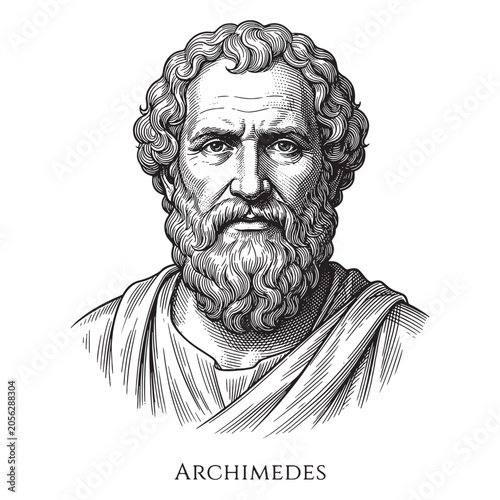 фотографія Archimedes of Syracuse Portrait, Vintage Woodcut Greek Mathematician Illustratio