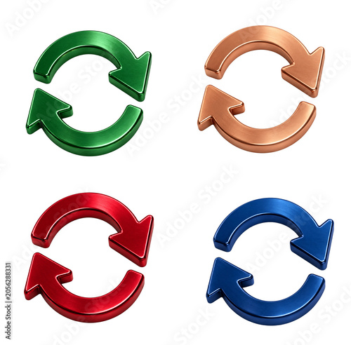 Loop arrows set, red, green, copper, blue, 3d, transparent background
