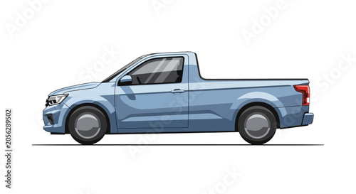 Light Blue Pickup Truck, Side Profile, Studio Illustration