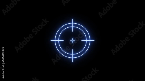 target with bullet holes. Animated Neon Target and Crosshair Symbol. Neon Glowing Bullseye Target Animation, Precision Aim and Focus Concept Icon.