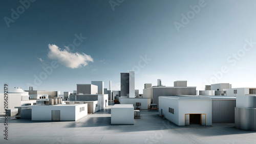 Semiconductor fabrication complex factory industrial building rooftop logistics Large semiconductor fabrication complex with rooftop utility area