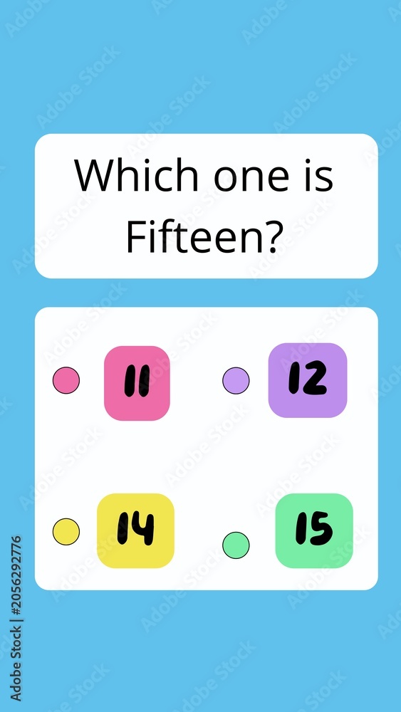 Fototapeta premium Educational worksheet featuring an English numbers quiz with multiple-choice answers. Designed for children, preschool, kindergarten, elementary students, homeschooling activities, classroom exercises