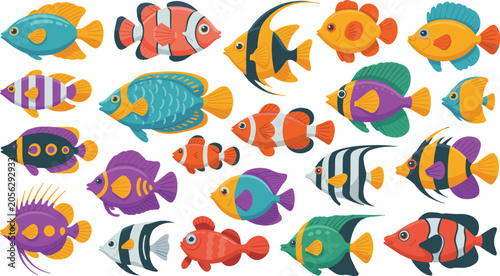Photography Generative AI vector illustration of tropical reef fish collection featuring col