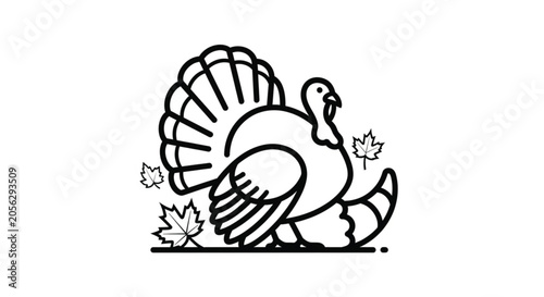 Black and white turkey illustration side.