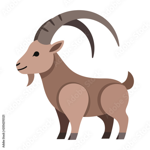 Brown Ibex Silhouette Vector Illustration Isolated on White Background