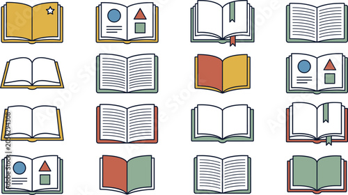 Принти на полотні Open book icon set representing library reading education school university literature academic publishing study homework textbook learning information