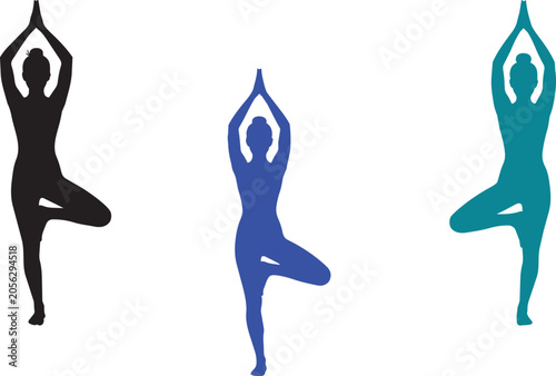 Vector illustration of a woman silhouette in a fitness yoga dance pose isolated on white background