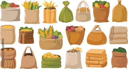 Foto Generative AI vector illustration of fresh agriculture harvest icon set featurin