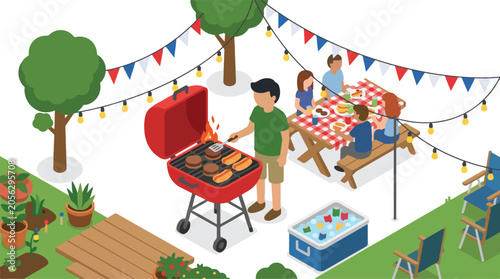 Barbecue Backyard Party Illustration with Grilling Family Picnic and Garden Decor for Summer Gathering Concepts