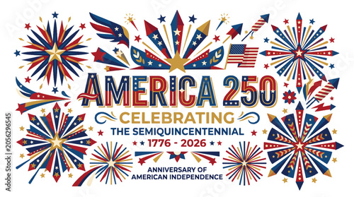 America 250 Anniversary celebrating the semiquincentennial with vibrant fireworks and patriotic symbols
