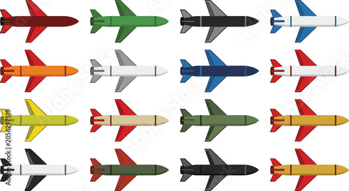 Bild auf Leinwand Military ballistic missiles and cruise rockets vector set with various tactical