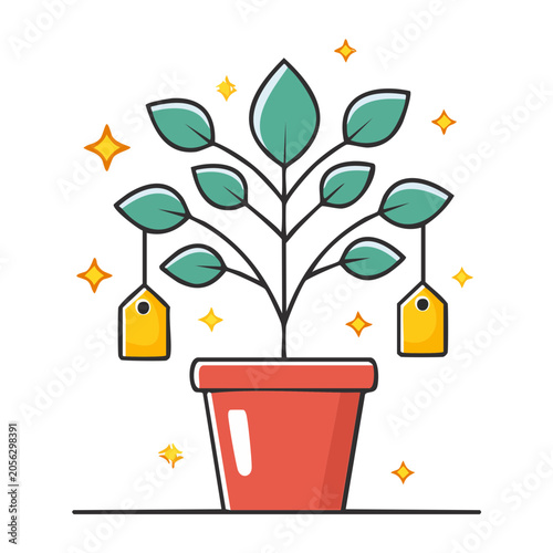 Flat design tree with bench and sun