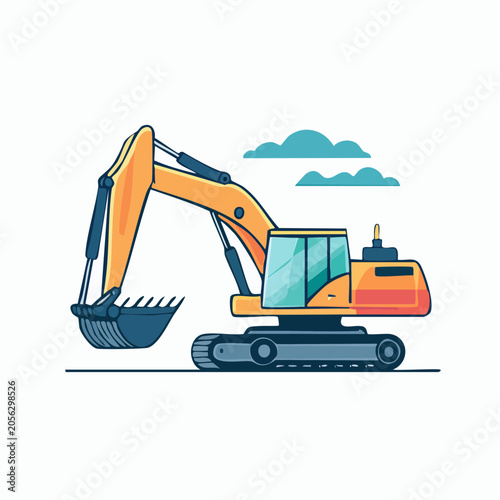 Illustration of an orange excavator with a blue bucket