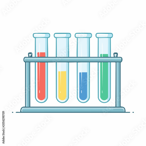 Test Tubes with Colored Liquids in Rack