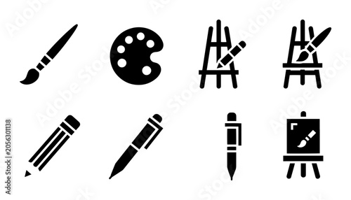 Art Supplies Icons Set, Drawing Tools Collection, Creative Studio Elements, Vector Graphics