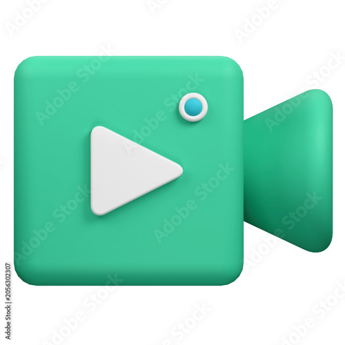 3D rendered icon of a green video camera with a play button.
