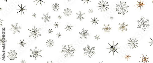 Quadro su tela A charming watercolor pattern featuring various delicate snowflakes on a white background