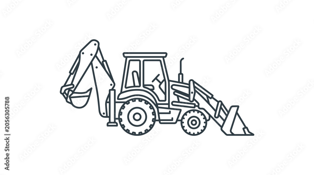 Fototapeta premium Backhoe Loader icon, construction vehicle outline drawing