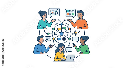 Diverse Team Collaborating Digitally, Discussing Ideas, Brainstorming Together