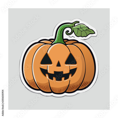 Flat design pumpkin face with leaf