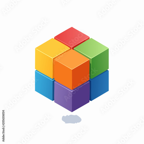 Colorful interlocking cubes forming a geometric structure representing integration and connection