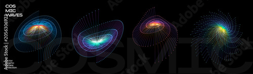 Foto Abstract visualization of cosmic waves and their propagation through space, showing colorful nebulae and energy patterns