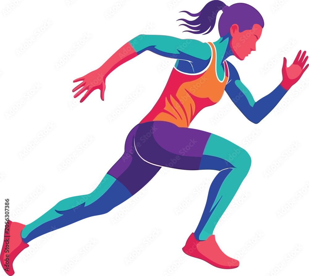 Fototapeta premium Dynamic female runner in motion vibrant abstract illustration of athletic woman sprinting perfect for sports fitness and competition themes