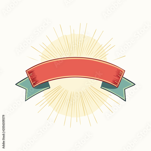 Retro Ribbon Banner with Sunburst Background