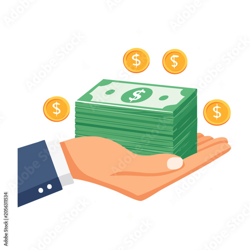3D render of money stack with credit card and dollar bills
