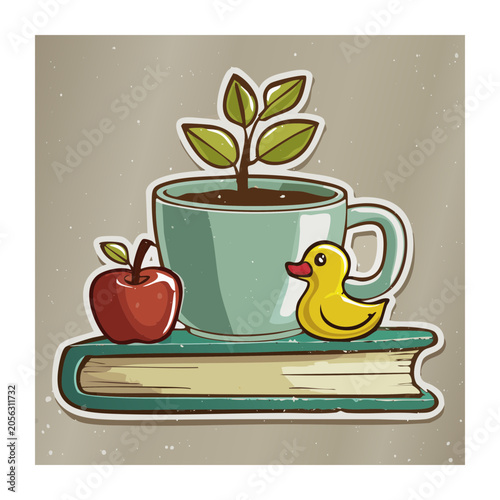 Flat design cactus plant in pot with watering can